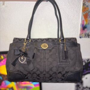 Coach Signature Black Canvas and Leather Hobo Bag